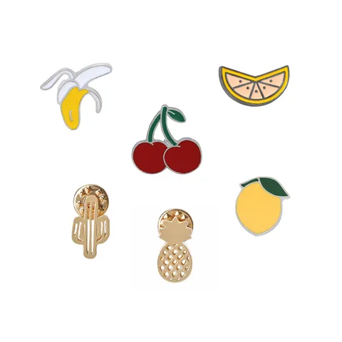 Fashionable Fruit Alloy Enamel Brooch Pin Cute Lemon Cherry Banana Watermelon Shape Lapel Pin For Backpack Clothing Decoration Unisex Gift