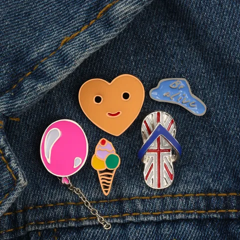 Cute Cartoon Alloy Enamel Brooch Pin Set Colorful Balloon Slippers Cloud Ice Cream Lapel Pins For Clothes Bags Badge Gift