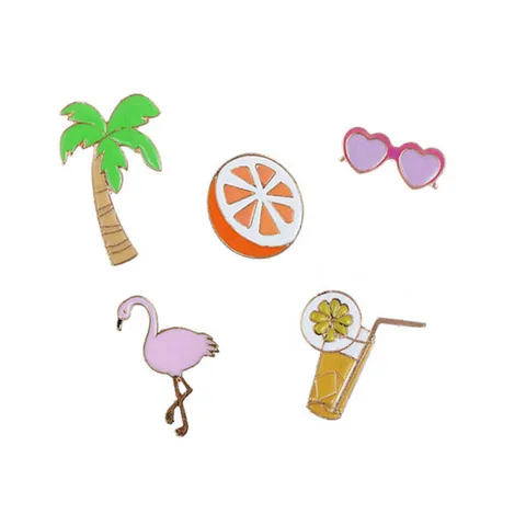 Cute Cartoon Alloy Enamel Brooch Pin Tropical Coconut Tree Flamingo Orange Sunglasses Badge Fashion Clothes Accessory
