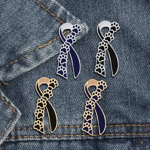 Creative Ribbon Awareness Enamel Brooch Pin Set Alloy Dog Paw Print Badge Lapel Pin Jewelry Gift For Clothes Scarf Bags Unisex