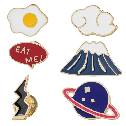 Mount Fuji Cloud Enamel Brooch Alloy Cartoon Badge Jewelry Collection With Chain For Women Men Creative Clothing Decoration Lapel Pin
