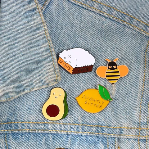 Cute Cartoon Cat In Box Avocado Lemon Bee Alloy Enamel Brooch Pin For Denim Jacket Backpack Shirt Student Kids Unisex Lapel Badge Jewelry Gift