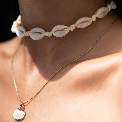 Girocollo Bohémien Fatto a Mano con Conchiglie di Ciprea per Donna Spiaggia Hawaiana Regolabile Lega Perla Artificiale Collana Clavicola