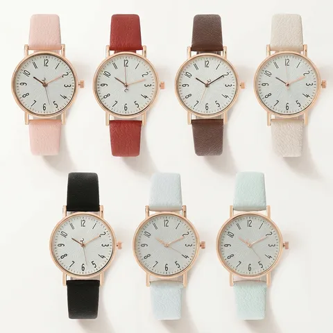 Reloj de Cuarzo Minimalista para Mujer Escala Digital Fresca Correa de Cuero PU Reloj Casual para Estudiante Regalo