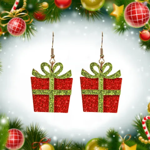Cute Cartoon Christmas Tree Elk Gift Box Acrylic Earrings Creative Festive Party Drop Earrings Holiday Jewelry Gift For Women