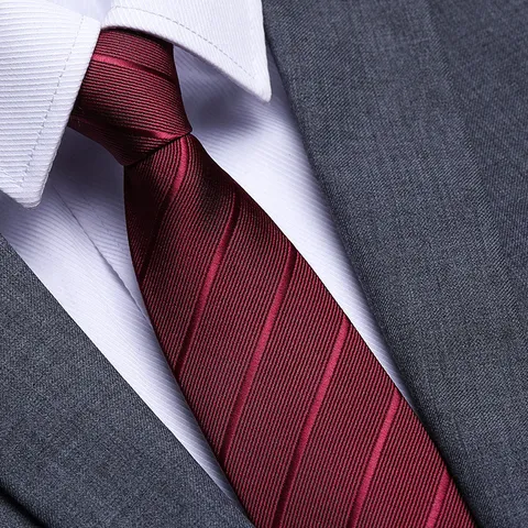 Mens Red Zipper Necktie Business Wedding Formal Tie Classic Stripe Polka Dot Neckwear For Groom Suit