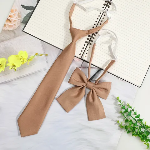 JK Japanese College Style Women Tie And Bow Set Solid Color Polyester Pre-Tied Necktie With Collar Flower