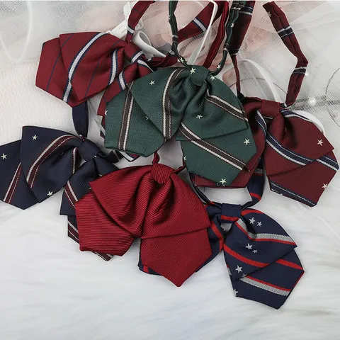 Japanese Preppy Style Double Layer Bowtie Women Sailor Uniform Collar Flower Ribbon Pre-Tied Necktie For Graduation Photo