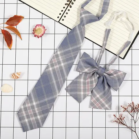 Japanese Preppy Style Plaid Tie And Bow Tie Set Women College Student Uniform Accessories