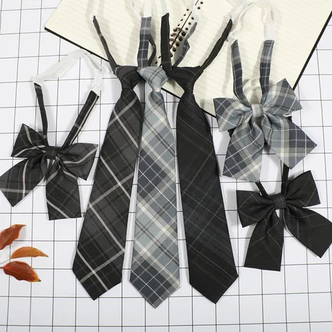 Japanese Preppy Style Plaid Tie And Bow Tie Set Women College Student Uniform Accessories