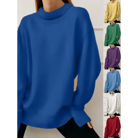 Sweat-shirt Casual à Col Montant Manches Longues pour Femmes Couleur Unie Pull Ample Automne Hiver Haut Mode