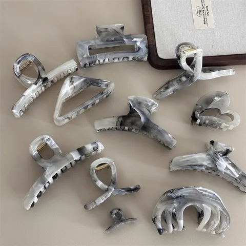 Minimalist Resin Hair Claw Clip Vintage Ink Marble Design Shark Clip Hair Accessories For Women Daily Styling