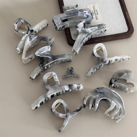 Minimalist Resin Hair Claw Clip Vintage Ink Marble Design Shark Clip Hair Accessories For Women Daily Styling
