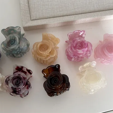 French Elegant Rose Flower Hair Claw Resin Shark Clip Minimalist Sweet Hair Accessories For Women Daily Styling