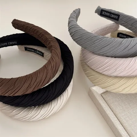 Pleated Fabric Headband Luxury Thickened Non-Slip Hair Hoop Solid Color Elegant Hair Accessories For Women