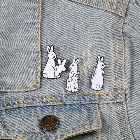 Cute Cartoon White Rabbit Enamel Pin Funny Quirky Alloy Brooch For Backpack Clothes Accessories Fashion Jewelry Badges Gift