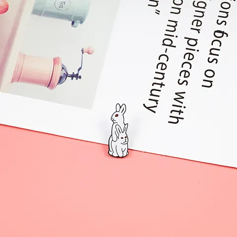 Cute Cartoon White Rabbit Enamel Pin Funny Quirky Alloy Brooch For Backpack Clothes Accessories Fashion Jewelry Badges Gift