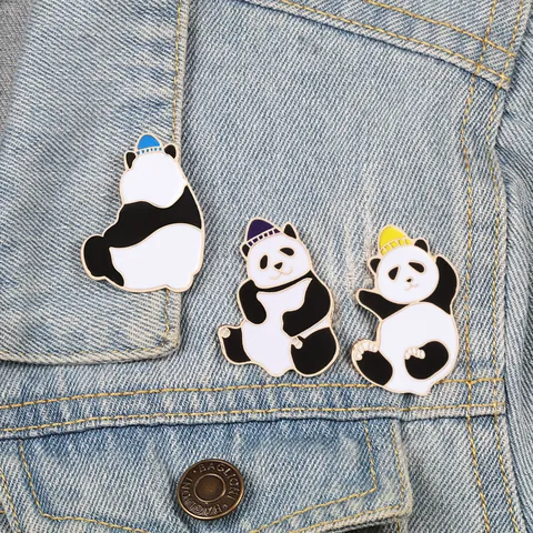 Lindo Broche de Esmalte de Aleación de Panda de Dibujos Animados Pin Divertido Insignia de Animal Alfileres de Solapa Broches Decorativos para Camisas Bolsos Sombreros