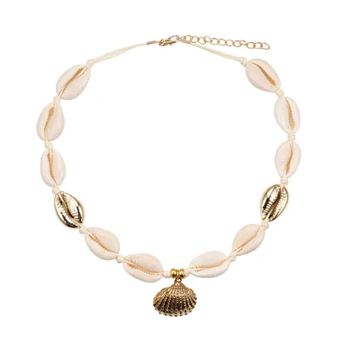 Collana Choker Bohémien Tessuta a Mano Con Conchiglie di Cauri Naturali per Donna Ciondolo a Conchiglia in Lega Regolabile