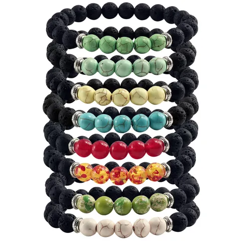 Natürliches Lavagestein Perlenarmband Für Damen Und Herren Bunter Türkis Tigerauge Stein Agat Energie Heilung Schmuck Elastische Handkette