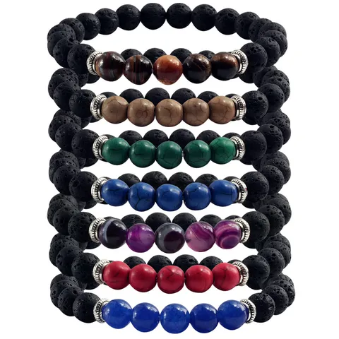 Natürliches Lavagestein Perlenarmband Für Damen Und Herren Bunter Türkis Tigerauge Stein Agat Energie Heilung Schmuck Elastische Handkette
