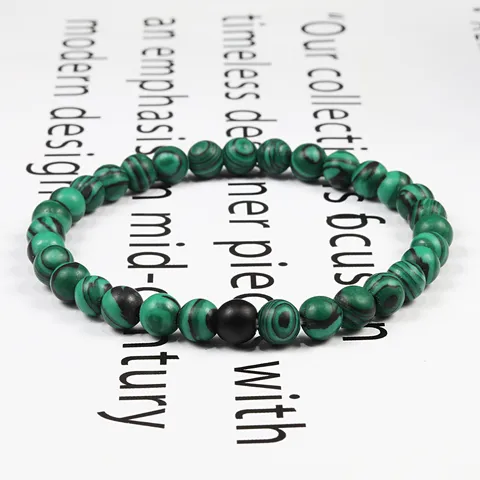 Bohemian Matte Black Frosted Beads Bracelet Set For Couples Unisex Natural Stone Turquoise Volcanic Lava Beaded Strand Bracelet Jewelry