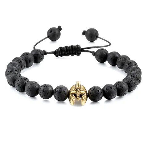 Retro Legering Helm Bedel Steen Kralen Armband Handgeweven Verstelbaar Spaanse Krijger Vulkanische Lavasteen Turkoois Yoga Koord Armband Voor Mannen Vrouwen