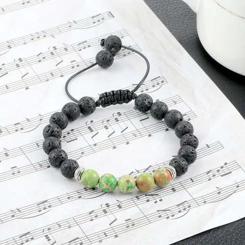 Boheems Unisex Lavasteen Natuursteen Kralen Armband Handgeweven Verstelbare Energie Kralen Yoga Armband Mode Sieraden Charm Polsband