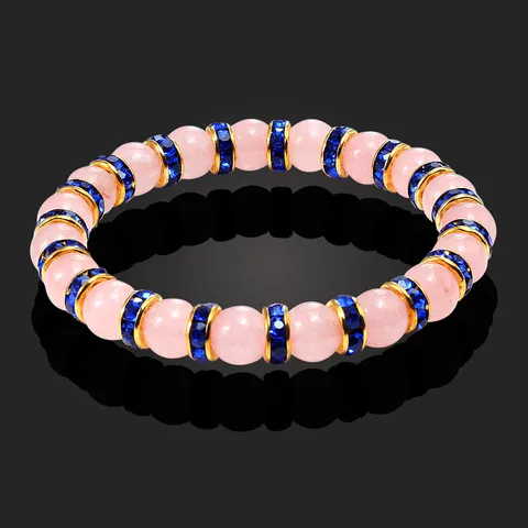 Sweet Artificial Crystal Pink Stone Bead Single Loop Bracelet For Women Girls Fashion Rhinestone Inlaid Geometric Strand Bracelet Hand Jewelry Gift