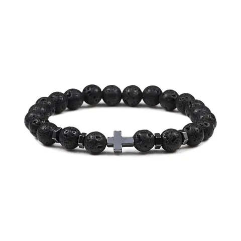 Vintage Steen Kruis Energie Kralen Armband Mode Unisex Lava Rots Tijgeroog Volleybal Yoga Stretching Streng Elastisch Bedel Sieraden Polsband Cadeau