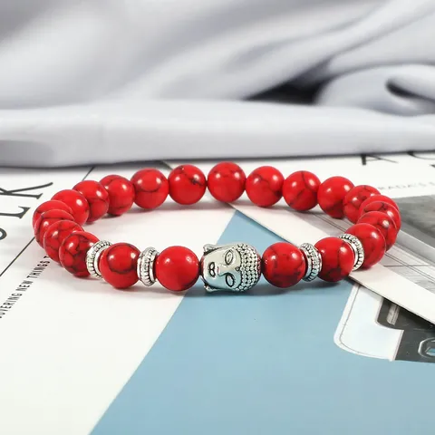 Ethnic Natural Stone Beaded Bracelet Alloy Buddha Head Spacer Charms Lava Rock Tiger Eye Quartz Beads Strand Bracelet For Unisex Jewelry Gift