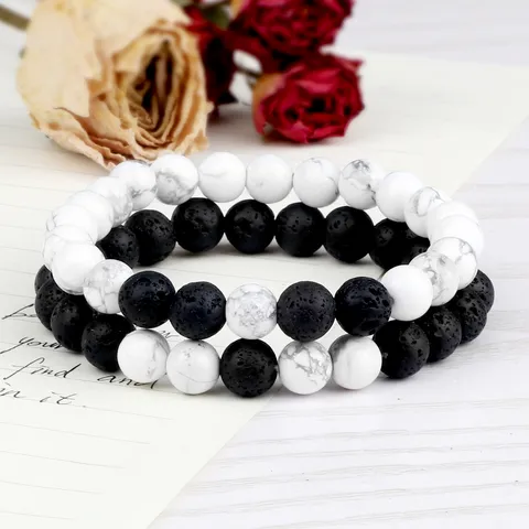 Ensemble de Bracelets en Pierre de Lave Naturelle et Turquoise Yoga Mala Perles Bracelet pour Hommes Femmes Bijoux Minimalistes