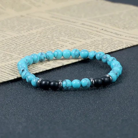 Natuursteen Elastische Kralen Armband Minimalistisch Gepolijst Rond Tijgeroog Turkoois Legering Afstandhouder Yoga Bedelarmband Unisex Sieraden