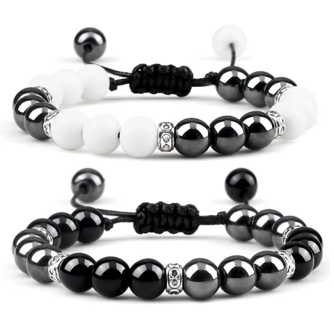 Handgemaakte Hematiet Gevlochten Armband Natuursteen Yoga Kralen Verstelbare Touw Sieraden Voor Vrouwen Mannen Legering Charm Armband