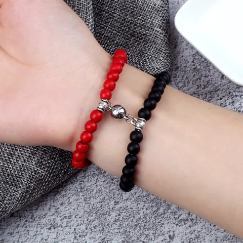 Minimalist Natural Stone Bead Magnetic Couple Bracelets For Women Men Mutual Attraction Distance Beaded Strand Jewelry Gift