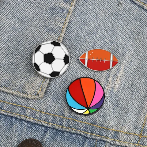 Mini Sports Enamel Brooch Pin Cute Alloy Football Basketball Rugby Badge Lapel Pin For Denim Jacket Backpack Student Decor Jewelry Gift