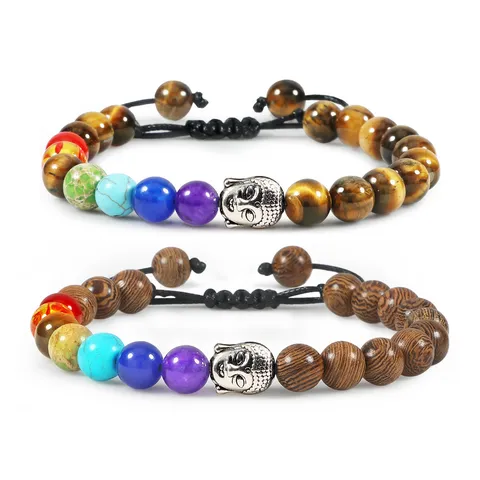 Handmade Braided Stone Beads Buddha Bracelet For Couples Euro-American Ethnic Style Chakra Lava Matte Turquoise Beads Bracelet For Women Men Wrist Jewelry Gift