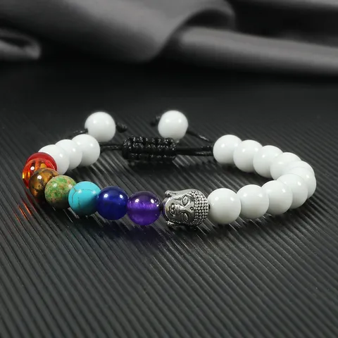 Handmade Braided Stone Beads Buddha Bracelet For Couples Euro-American Ethnic Style Chakra Lava Matte Turquoise Beads Bracelet For Women Men Wrist Jewelry Gift