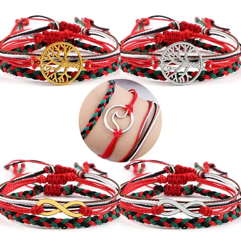 Etnische Handgemaakte Geweven Armband Verstelbaar Koord Legering Levensboom Golf Oneindigheidssymbool Charmes Sieraden Cadeau Voor Dames Heren