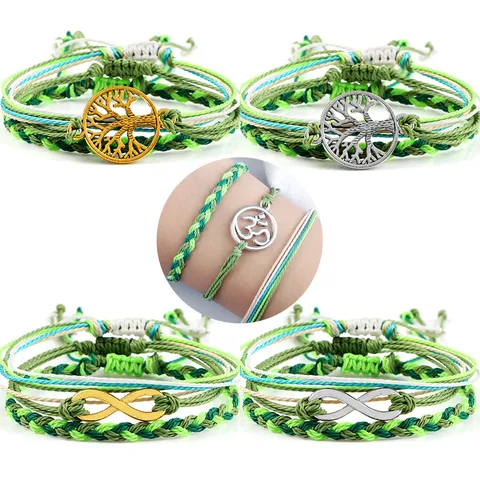 Braccialetto dell Amicizia Intrecciato a Mano Multistrato Regolabile in Corda Con Ciondolo in Lega Gioielli Boho Surf Beach per Uomo Donna Unisex Regalo