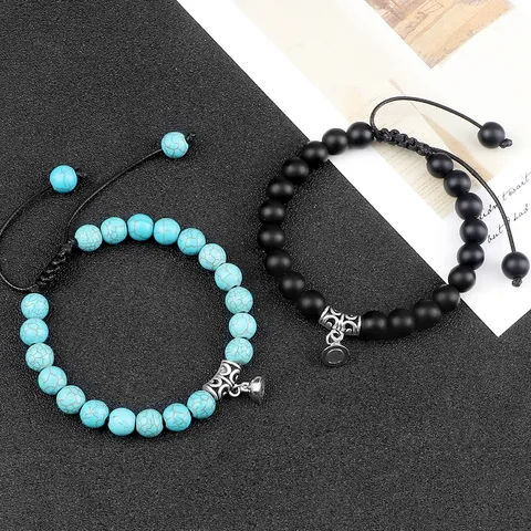 Handmade Braided Stone Beaded Bracelets For Couples Minimalist Round Geometric Magnetic Clasp Distance Matching Wristbands Friends Jewelry Gift