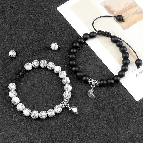 Natural Stone Braided Couple Bracelets Magnetic Heart Matching Beaded Handmade Friendship Jewelry Gift For Lovers