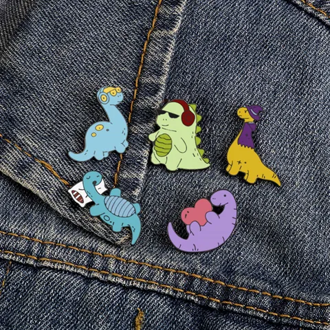 Cute Cartoon Dinosaur Alloy Brooch Pins Quirky Enamel Badges For Backpack Clothes Decoration Student Kids Jewelry Gifts