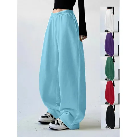 Pantaloni Sportivi Casual da Donna Con Tasche Vita Elastica Coulisse Tinta Unita Fondo Largo Per Autunno Inverno Sportivo
