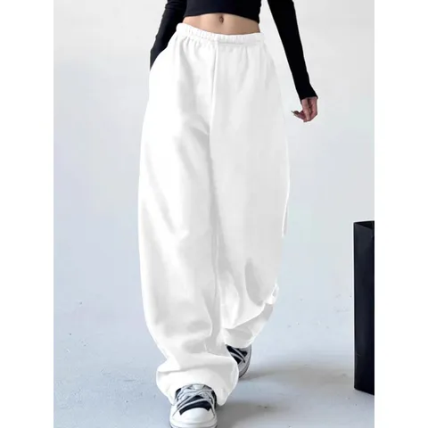 Pantaloni Sportivi Casual da Donna Con Tasche Vita Elastica Coulisse Tinta Unita Fondo Largo Per Autunno Inverno Sportivo