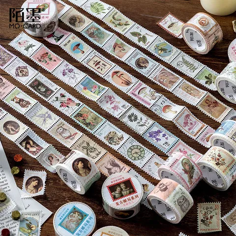 Vintage Washi Tape Postzegel Stijl Journal Decoratieve Tape Botanisch Bloemen Café Dagboek Scrapbooking Kantoorartikelen