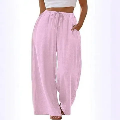 Pantalon à Jambes Larges Décontracté pour Femmes Taille Haute Cordon Ample Pantalon d'Été Couleur Unie Polyester Élasthanne