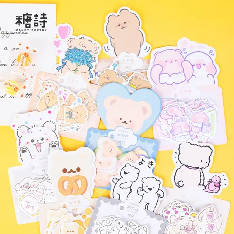 Leuke Cartoon Beer Washi Sticker Pack Roze Zwart Wit Uitdrukkingen Dagboek DIY Decoratieve Stickers Set