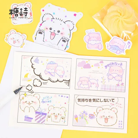 Leuke Cartoon Beer Washi Sticker Pack Roze Zwart Wit Uitdrukkingen Dagboek DIY Decoratieve Stickers Set