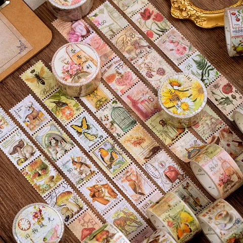 Vintage Washi Tape Ρετρό Βοτανικό Μανιτάρι Φιλοτελικό Γραμματόσημο Die-Cut Διακοσμητικά Αυτοκόλλητα για Scrapbooking Ημερολόγιο DIY Διακόσμηση